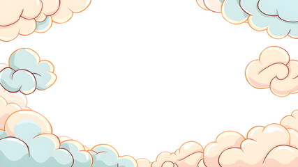 Celestial Frame: A whimsical illustration of fluffy clouds in soft pastel hues, arranged in a frame-like formation, creating a blank canvas for your imagination to soar. 