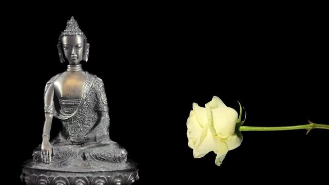 Offering a white rose to Phra Phuttha