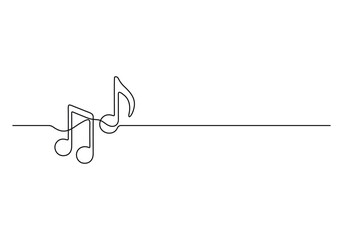 Continuous single line drawing of music notes and treble clef, abstract melody sheet music line art. Vector illustration © aminul788
