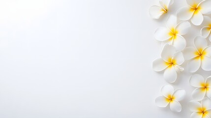 Delicate Cluster of White and Yellow Plumeria Flowers on Clean Background