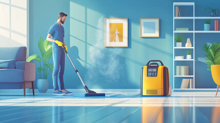 Fototapeta premium A banner for a cleaning company that cleans with a steam cleaner