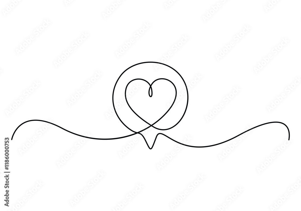 Poster single line drawing of speech bubbles. simple continuous one line bubble chat with a heart .talk bub