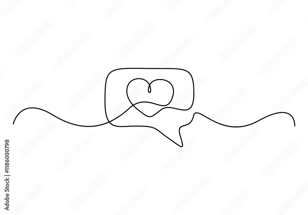 Poster single line drawing of speech bubbles. simple continuous one line bubble chat with a heart .talk bub