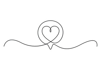 Single line drawing of speech bubbles. Simple continuous one line bubble chat with a heart .Talk bubbles one line drawing. Speech clouds with a like continuous line. Vector illustration