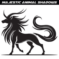 Majestic animal shadows silhouette isolated on white background.