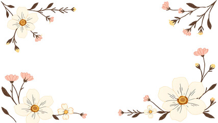 Floral Frame Border: Delicate cream and blush pink flowers form a charming frame, perfect for wedding invitations, greeting cards, or any design needing a touch of elegance.  