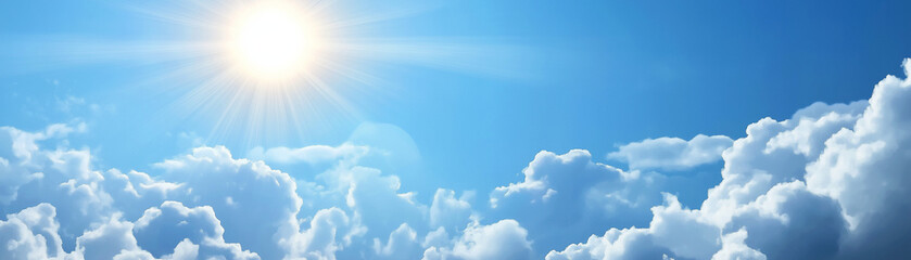 panoramic view above the sky with sun shining from above the clouds in the sky as a motivation concept