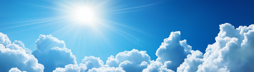 panoramic view above the sky with sun shining from above the clouds in the sky as a motivation concept