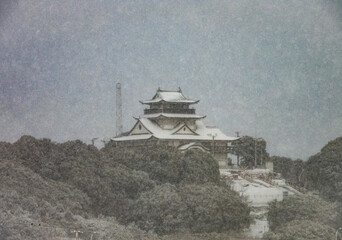 小牧山城の雪景色