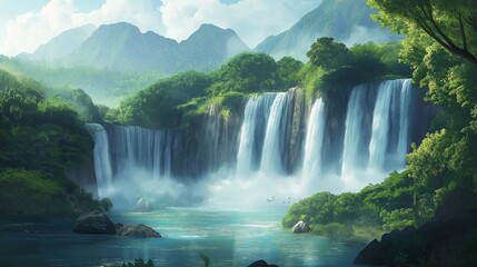 Naklejka premium plitvice lakes national park country waterfall in the mountains