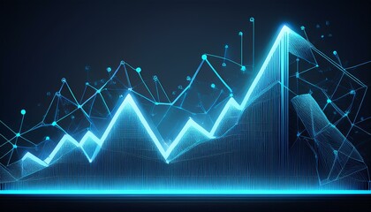 Naklejka premium Abstract image of a growth chart in glowing blue. Low polygon or low poly design. particle,