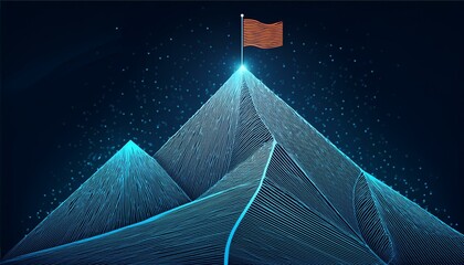 Flag on the top of Mountain form lines, triangles and particle style design. INDEPENDENCE, AUGUST 17, NATIONAL HOLIDAY.