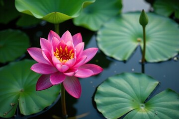 Lotus flower aquatic plant with green water lily leaves, water, serene, nature