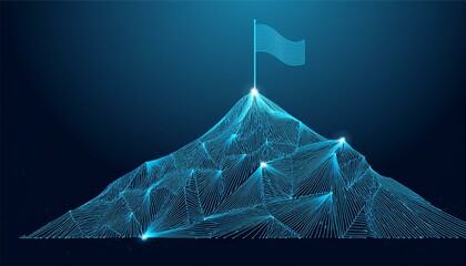 Flag on the top of Mountain form lines, triangles and particle style design. INDEPENDENCE, AUGUST 17, NATIONAL HOLIDAY.