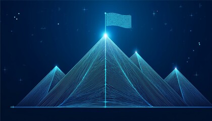 Flag on the top of Mountain form lines, triangles and particle style design. INDEPENDENCE, AUGUST 17, NATIONAL HOLIDAY.