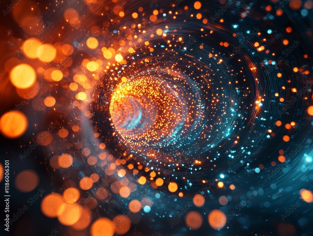 Poster a captivating abstract image illustrating swift motion through luminous green and orange light rays 