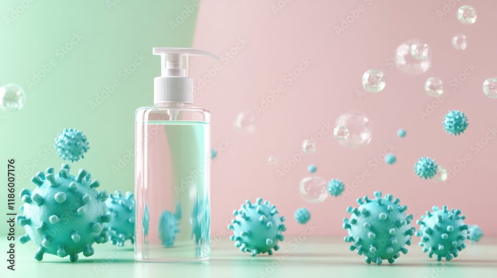 Poster droplets of sanitizer effectively eliminate bacteria while providing a sense of cleanliness and safe