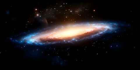 A spiral galaxy with bright stars and cosmic dust spiraling around a luminous core against a dark backdrop of space. Concept Spiral Galaxy, Bright Stars, Cosmic Dust, Luminous Core