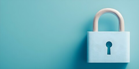 A blue padlock with a wooden shackle against a light blue background, highlighting security and protection symbols. Concept Blue Padlock, Wooden Shackle, Security Symbols, Protection Concept