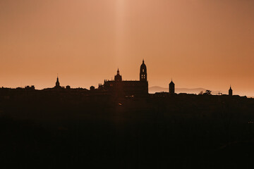 Segovia city skyline at sunset, Spain
