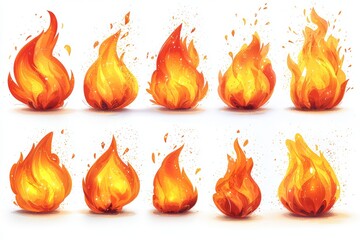 A collection of eye-catching fire or lightning images in bright yellow and orange tones