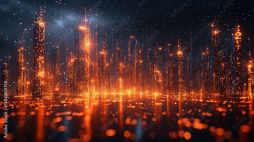 Poster dynamic light stream visualization in a digital space, creating abstract art in a futuristic environ