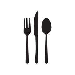 Set of fork, knife, spoon. Logotype menu template. Set in flat style. Silhouette of cutlery. Vector illustration