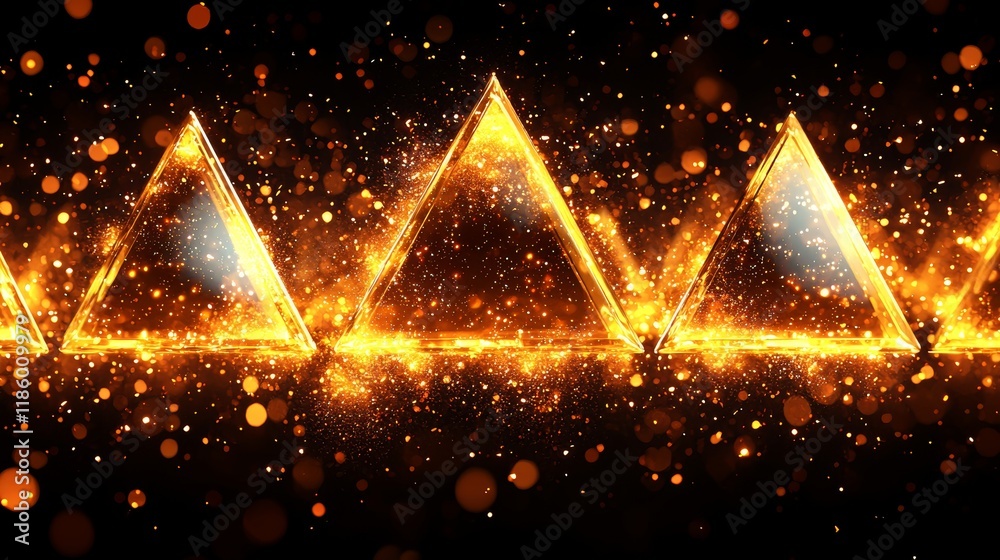 Poster dynamic golden triangle particles abstract background in 3d animation digital art, a close-up motion