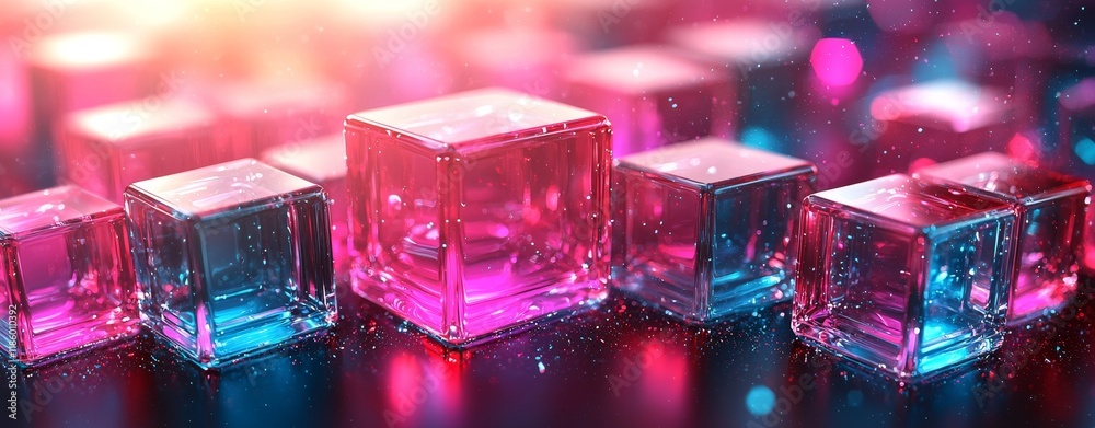 Poster dynamic colorful cubes in motion creating an abstract art installation in a digital environment, rep