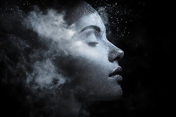 Woman dissolving into stardust
