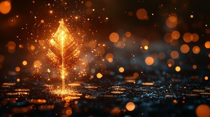 Creative representation of wealth in a dynamic flow of golden coins as abstract visuals on a dark backdrop