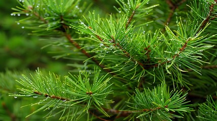 Pine branches with dew drops