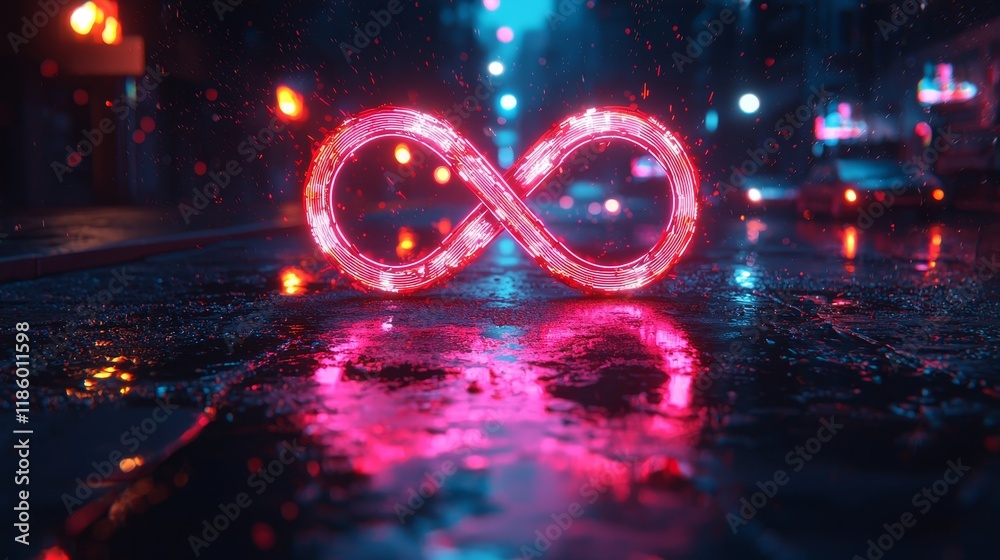 Poster animation of an infinite loading loop on a dark background, ideal for urban exploration themes and d