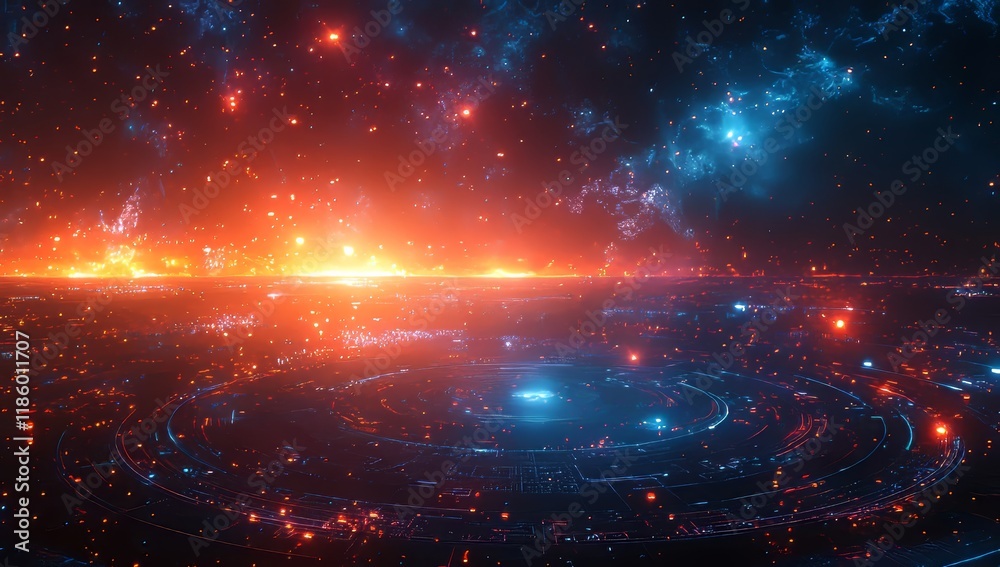 Poster in a futuristic environment, vibrant colors and motion concepts come together in the form of dynamic