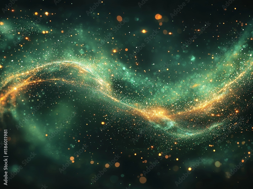 Poster a dynamic spiral animation incorporating rotating glowing green dots to form a swirl background suit