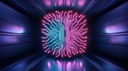 Futuristic Neon Circuit Board Design Abstract Technology Background