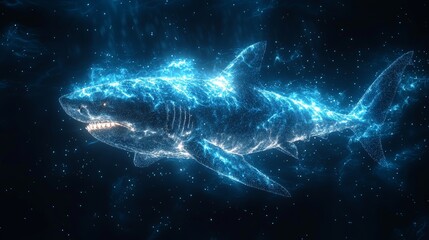 Fototapeta premium Dynamic shark animation depicting an underwater marine scene from a 3D angle, nature concept, SEO-friendly design