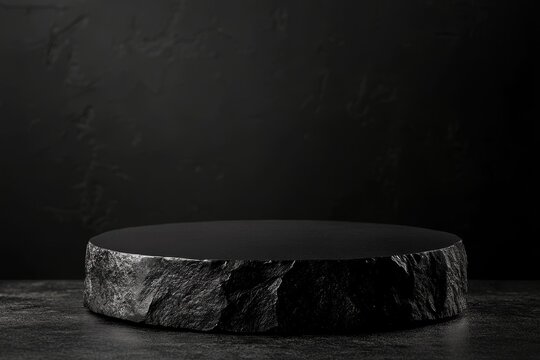 Dark stone platform, textured background, product display, studio
