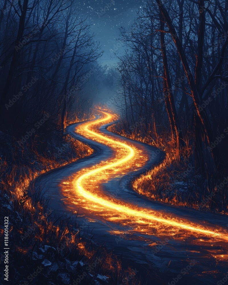 Poster close-up digital art in a dark setting represents dynamic light trails within an abstract framework,