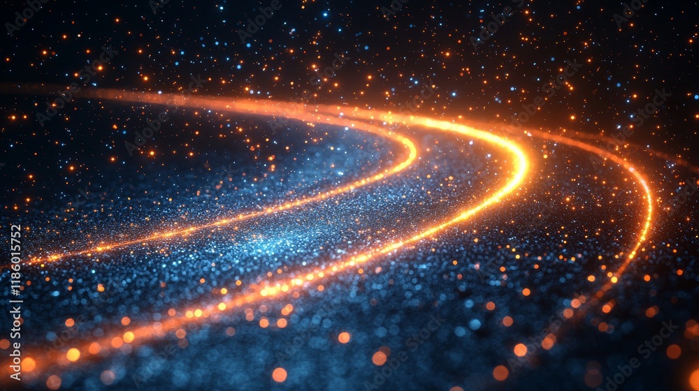 Sticker abstract light streams dance across a dark background, creating glowing trails