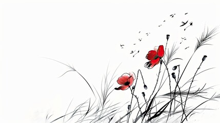red poppies and grasses