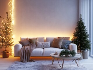Cozy Living Room Christmas Decor Featuring Trees and Lights