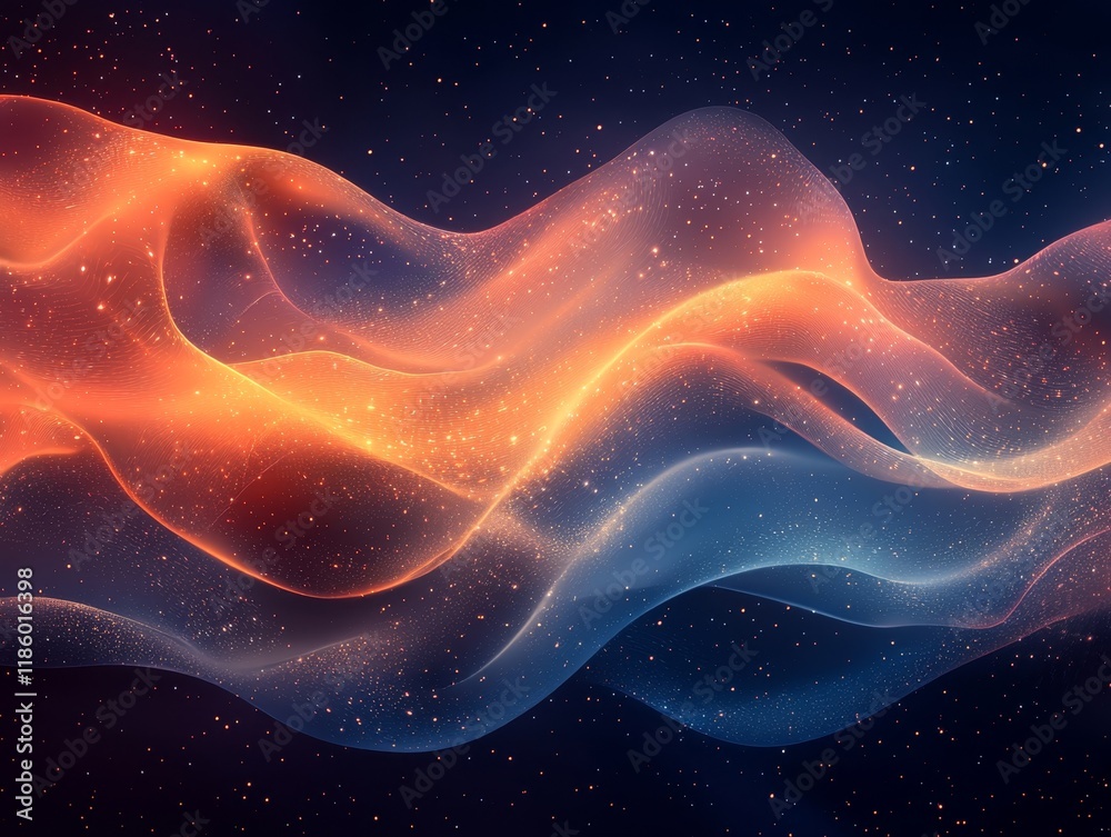 Poster merging lines and dots create dynamic motion paths in virtual abstract art