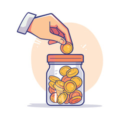elegant illustration of a man saving money in a jar