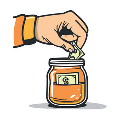 elegant illustration of a man saving money in a jar