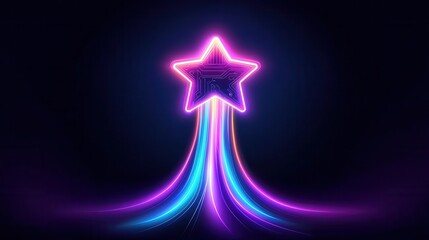 Neon Circuit Star Rising Abstract Technology Background with Glowing Trails