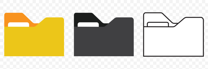 Folder icon vector set. Desktop black and yellow folder icon. Office document folder vector symbol. Empty file thin line sign. Archives files pictogram set. eps 10.