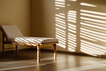Fototapeta premium Therapeutic session setup empty therapy couch in softly lit room with gentle shadow play for relaxation and reflection