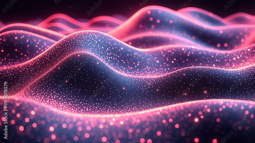 Poster abstract particle waves flow dynamically in vivid hues
