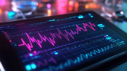 Heartbeat Monitor Display with Colorful Background and Neon Lights